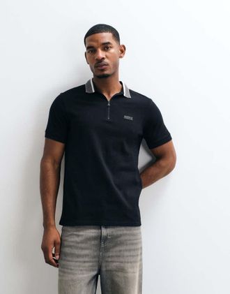 Barbour polo shirt Newport a maniche corte con colletto a contrasto nero