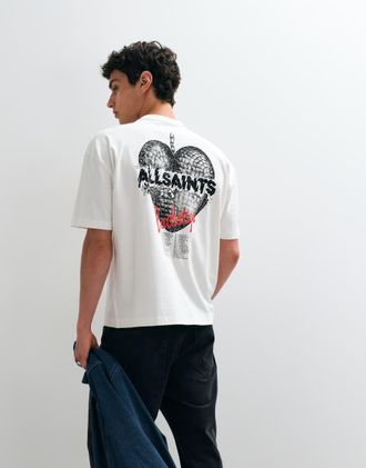 AllSaints Relfect - T-shirt bianca a maniche corte con stampa del logo sul retro-Bianco