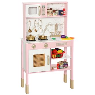 OEM Cocina De Juguete De Madera Con Sonido Con Accesorios De Acero Inoxidable Verduras Para Cortar Rosa