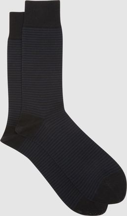 Reiss Mario Mens Black Cotton Stripe Striped Socks, Size: S & M, Black & navy