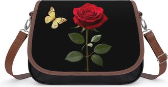 Generic Rose Flower Butterfly Small Womens Crossbody Bags Shoulder Handbag with Adjustable Strap for Travel