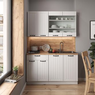 Vicco Cocina Para Solteros Fame-line, Casa De Campo Blanca/blanca, 140 Cm Sin Encimera