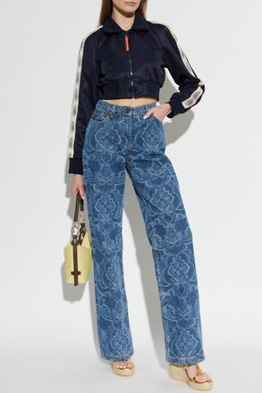 Etro Cropped Sweatshirt With Embroidered Logo, Womens, Navy Blue