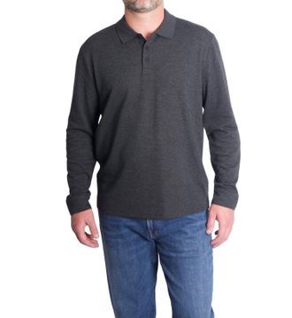 Vince Double-Faced Long Sleeve Polo Shirt In Heathered Grey