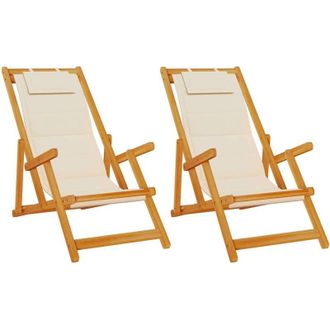 vidaXL Silla De Playa Con Coj&iacute;n 2 Pcs Marr&oacute;n 61.5 X 123 X 82cm Vidaxl