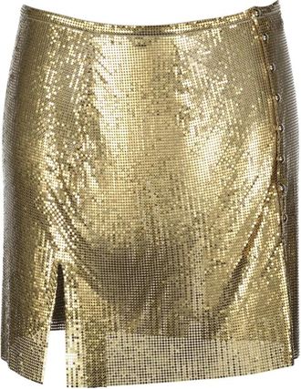 Paco Rabanne Rokken, Dames, Geel, S, Gouden Mesh Mini Rok