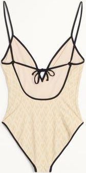 Valentino Costume Da Bagno In Lycra Jacquard Toute La V Donna BETULLA/AVORIO XL