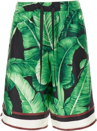 Dolce & Gabbana Shorts met bladerprint en trekkoord - Heren - Korte Broeken - Veelkleurig - M - Korte Broeken