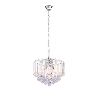 Globo Lighting Lampadario A Sospensione In Cristallo Lampada A Sospensione A Luce Di Cristallo Lustro Trasparente, Metallo Cromato, 4x Prese E14, Dxh 35x90 Cm
