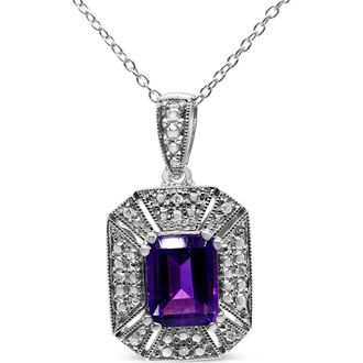 House of Brilliance Silver Purple Amethyst and Diamond Accent Art Deco Style Pendant Necklace in White at Nordstrom