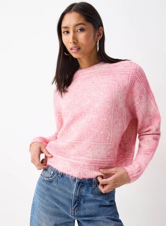 Twik Womens Pink paisley fuzzy sweater