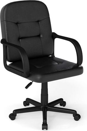 Costway Leather Office Chair PU Upholstered Swivel Chair w/Ergonomic Back-Black
