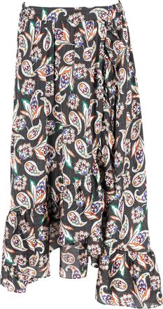 Maje Paisley Print Ruffled Midi Skirt in Multicolor Polyester