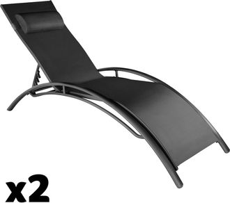 TecTake 2 tumbonas, aluminio, ajustable en 5 niveles, 180 x 59 x 50 cm, negro