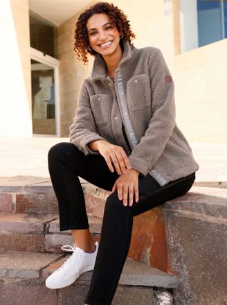 Casual Looks Langjacke CASUAL LOOKS, Damen, Gr. 36, grau (taupe), 100% Polyester, unifarben, Jacken Langjacke