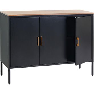 Hhg Credenza armadietto con 3 sportelli 930 metallo mdf 90x120x40cm nero