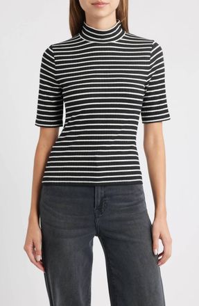 Rag & Bone Knit Stripe Rib Mock Neck Tee In Black