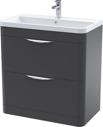 Nuie Nuie - Parade Floor Standing 2-Drawer Vanity Unit with Polymarble Basin 800mm Wide - Satin Anthracite