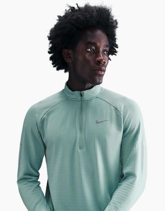 Nike Mens Run Zip Neck High Collar Long Sleeve Competition T-Shirt - Blue - Size: 42