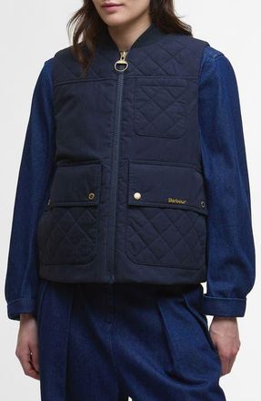 Barbour Theodora Quilt Trim Cotton & Nylon Vest in Dark Navy at Nordstrom, Size 10