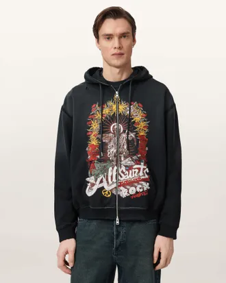 AllSaints Roque Zip Up Graphic Hoodie