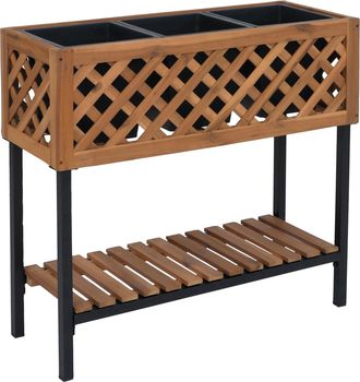 Hhg [nunca Usado] Jardinera Hhg-468, Maceta Para Flores Y Plantas, Para Interior Y Exterior, De Madera De Acacia Con Certificaci&oacute;n Mvg, 78 X 82 X 32 Cm, M