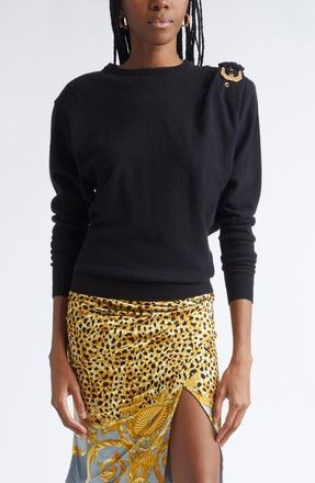 Versace Buckled Virgin Wool Sweater in Black at Nordstrom, Size 10 Us