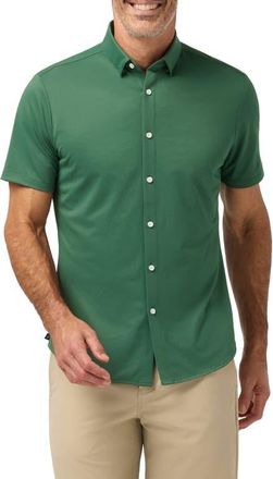 Mizzen+Main Halyard Trim Fit Solid Short Sleeve Performance Button-Up Shirt in Pine at Nordstrom, Size X-Large