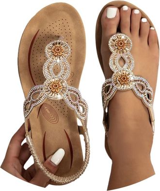 Generic Ladies Faux Leather Open Toe T-Bar Diamante Gem Stone Flat Summer Sandals Causal Lightweight Slip on Slides Platform Slippers Beach Holiday Essential 