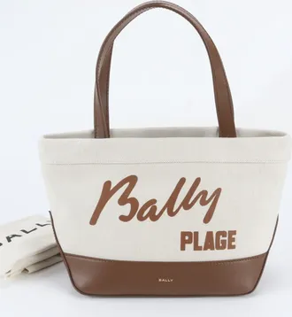 Bally Leather Canvas Handbag Shoulder Bag Tote Bag (Pre-Owned)