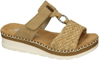 Rieker V1243-60 Wedge Sandaal - Dames - Sleehakken - Beige - 36 EU - Leer - Schoenen