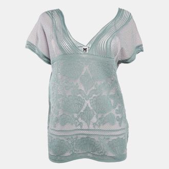 M Missoni Ice Blue Lurex Textured Knit V-Neck Top M