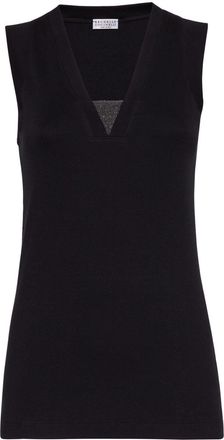 Brunello Cucinelli Monili chain-embellished tank top - women - Spandex/Elastane/Cotton/Eco Brass/Silk/Acetate - L - Black