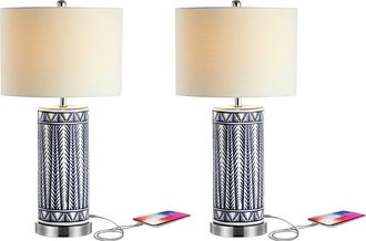 Jonathan Y Designs Sulka 27 Ceramic/Iron Contemporary USB Charging LED Table Lamp, Navy/Chrome at Nordstrom