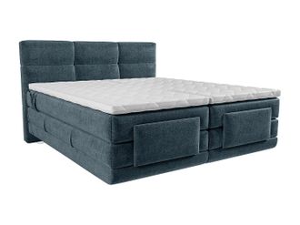 Vente-Unique Conjunto completo boxspring cabecero tapizado + somieres relax el&eacute;ctricos + colch&oacute;n + cubrecolch&oacute;n - 2 x 80 x 200 cm - Tela - Azul - LODI de PALACIO