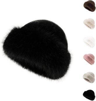 Generic 2026 New Womens Winter Faux Fur Bucket Hat Fluffy Furry Warm Hat Warm Faux Mink Plush Hats for Women (Black,One Size)
