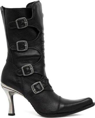 New Rock 100 mm laarzen met puntige neus en gespdetail - Zwart