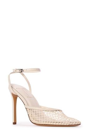 Black Suede Studio Millie Ankle Strap Pump in Coconut Mesh at Nordstrom, Size 10Us