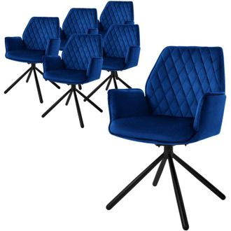 ML Design Set 6x Sedia da Sala da Pranzo in Velluto Blu Scuro Poltrona Girevole a 180 &deg; Imbottita con Gambe in Metallo Sedia da Soggiorno con Braccioli e