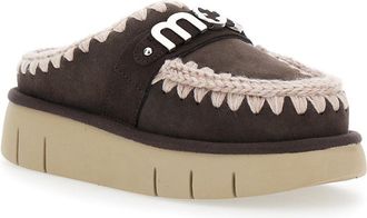 Mou Womens Bounce Brown Leather Mules With Logo Sheep