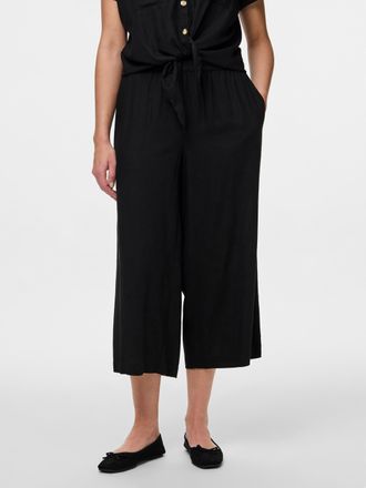 Pieces Schlupfhose PIECES PCPIA HW WIDE CULOTTE WVN NOOS, Damen, Gr. XL (42), N-Gr, schwarz, Web, Obermaterial: 70% Viskose, 30% Leinen, unifarben, regular f