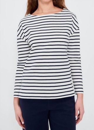 Alex Mill Avignon Boatneck Striped Tee In Ivory/navy