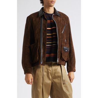 sacai Suede Bomber Jacket in Brown at Nordstrom, Size 2