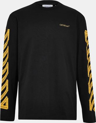 Off-white Mens Off White Crew Neck Long Sleeve Jersey T-Shirt in Black-Citrus - Size X-Small