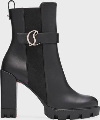 Christian Louboutin 100mm CL Chelsea Lug Leather Buckle Chelsea Booties