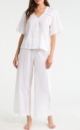Nordstrom Peached Cotton Lawn Pajama Set in White at Nordstrom, Size X-Small