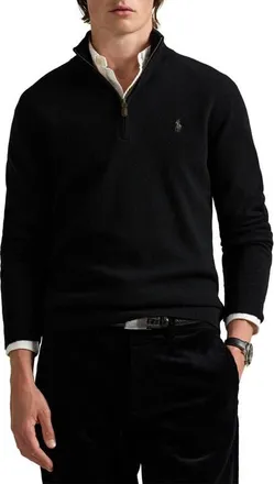 Polo Ralph Lauren Regular Fit Wool Quarter Zip Sweater in Polo Black at Nordstrom, Size Xx-Large
