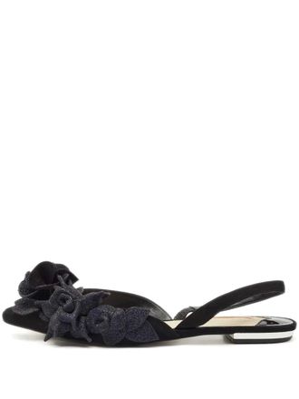 Sophia Webster floral flats 39.5 - women - Glitter/Calf Suede/Calf Leather/Calf Leather - 39.5 - Black