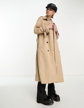 Only Only double breasted trench coat in camel-Neutral