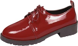 Generic Womens Lace Up Shoes Flat Low Heel Stylish Footwear Patent Leather Solid Color Vintage Comfortable Loafers Shoes Office School Business